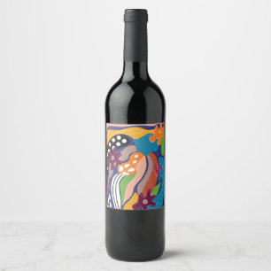 Étiquette Pour Bouteilles De Vin Botaniques organiques colorées illustrées