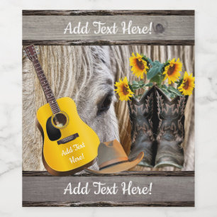 Étiquette Pour Bouteilles De Vin Botte de Cheval Cowboy Tournesols Guitare Cowboy C