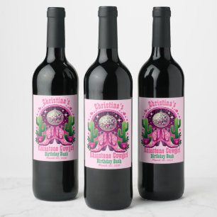 Étiquette Pour Bouteilles De Vin Bottes de cowgirl rose vif et Bachelorette boule à