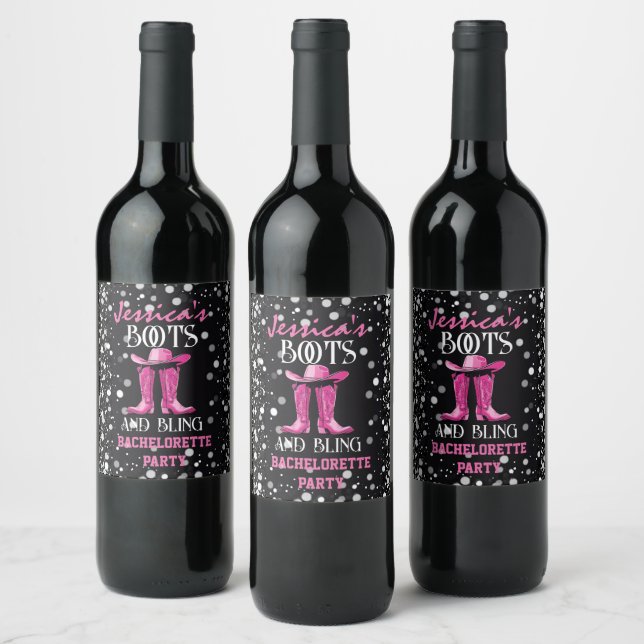 Étiquette Pour Bouteilles De Vin Bottes roses et Bling Bachelorette (Bouteilles)