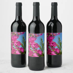Étiquette Pour Bouteilles De Vin Bougainvilliers et palmiers paysage tropical