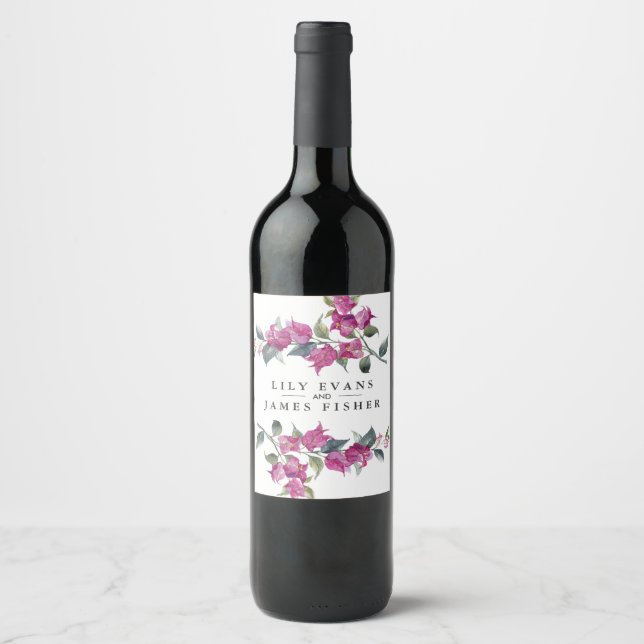 Étiquette Pour Bouteilles De Vin Bougainvilliers méditerranéens Favoriser le mariag (Devant)