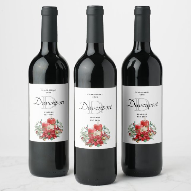 Étiquette Pour Bouteilles De Vin Bougies et Poinsettia Bouquet vinification (Bouteilles)