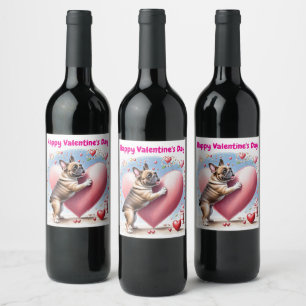 Étiquette Pour Bouteilles De Vin Bouledogue français saut à cœur French Bulldog