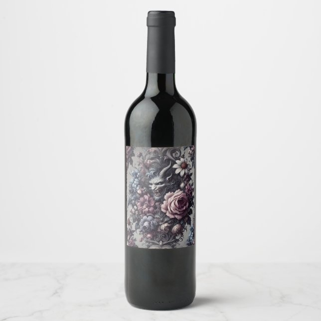 Étiquette Pour Bouteilles De Vin Bouquet de Baphomet - Floral gothique (Devant)