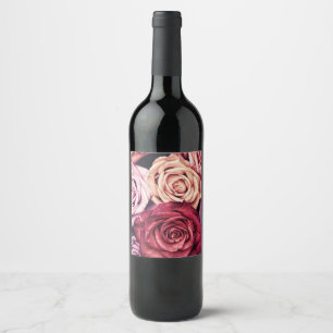 Étiquette Pour Bouteilles De Vin Bouquet de roses roses