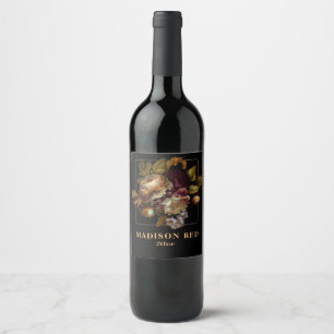 Étiquette Pour Bouteilles De Vin Bouquet floral foncé du Vieux-Monde avec Carré Mon