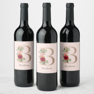 Étiquette Pour Bouteilles De Vin Bouquet floral lettre personnalisée " B "