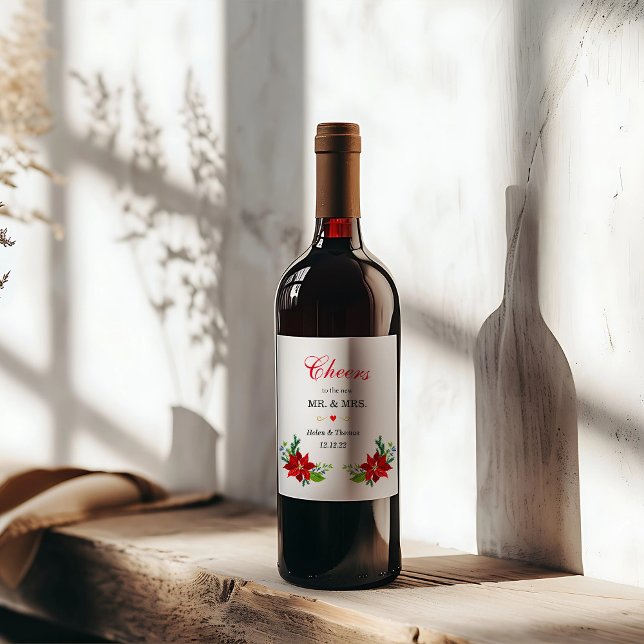 Étiquette Pour Bouteilles De Vin Bouquet floral Poinsettia, Mariage (Créateur téléchargé)