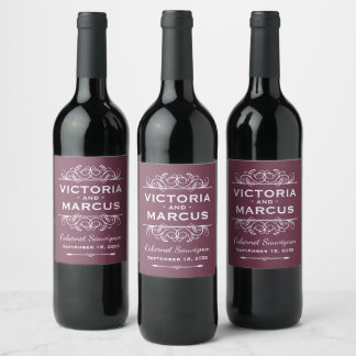 Étiquette Pour Bouteilles De Vin Bouteille de vin Monogram Mariage rouge Bourgogne 