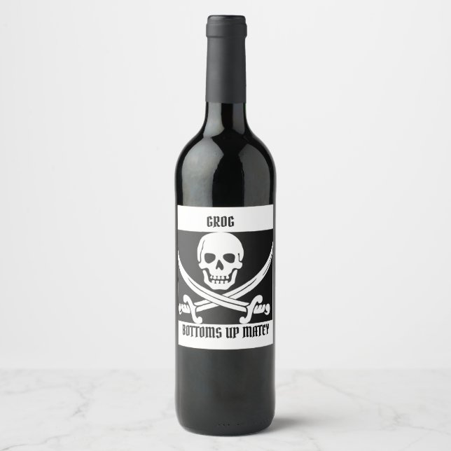 ÉTIQUETTE POUR BOUTEILLES DE VIN BOUTEILLE PIRATE GROG (Devant)