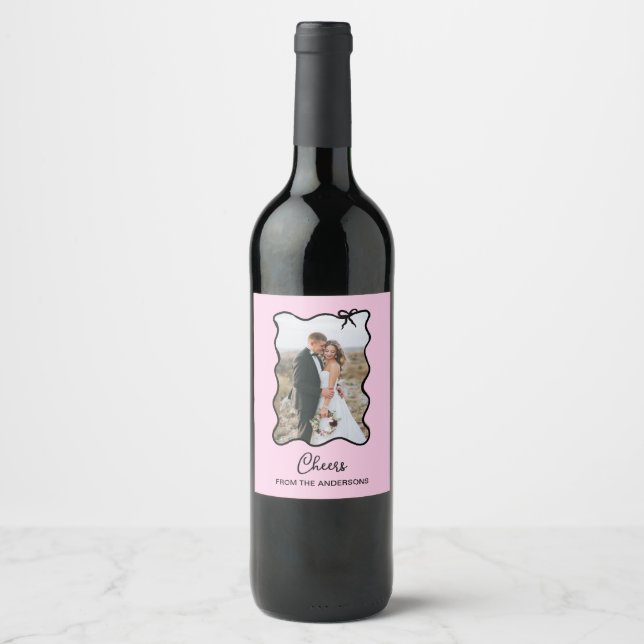 Étiquette Pour Bouteilles De Vin Bow lunaire | Vif, rose et noir (Devant)