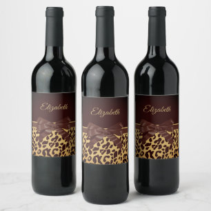 Étiquette Pour Bouteilles De Vin Bow noir imprimé Leopar