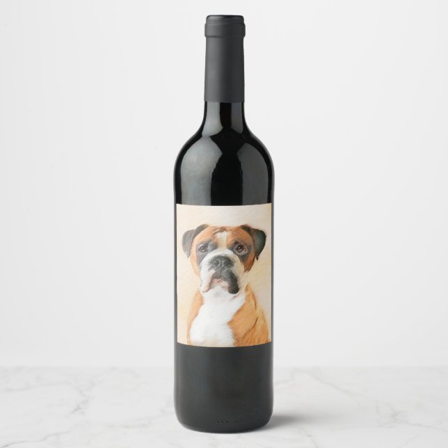 Étiquette Pour Bouteilles De Vin Boxer Dog Peinture Non Décroché Art animal origina (Devant)