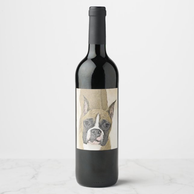 Étiquette Pour Bouteilles De Vin Boxer Peinture - Cute Original Chien Art (Devant)