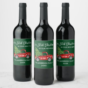 Étiquette Pour Bouteilles De Vin Bracelet Script Vert Premier Noël Nouveau Camion