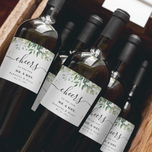 Étiquette Pour Bouteilles De Vin Branche de feuilles vertes à l'aquarelle moderne