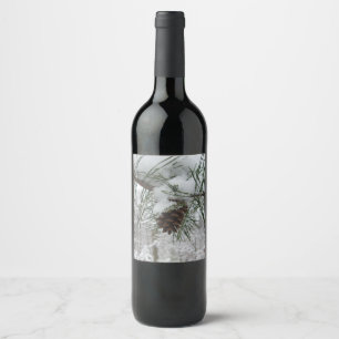 Étiquette Pour Bouteilles De Vin Branche des pins neigeux Photographie de la nature