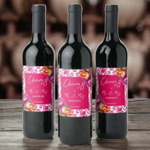 Étiquette Pour Bouteilles De Vin Bravo à m et mme fuchsia tuiles oranges