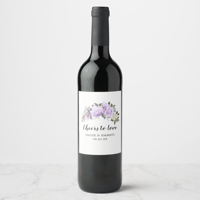 Étiquette Pour Bouteilles De Vin Bravo pour aimer la florale blanche violette (Devant)