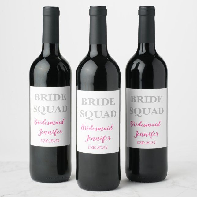 Étiquette Pour Bouteilles De Vin Bridesmaid Pink Nom personnalisé Mariage Bachelore (Bouteilles)
