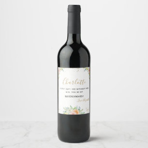 Étiquette Pour Bouteilles De Vin Bridesmaid proposition or floral élégant vin étiqu