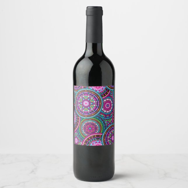 Étiquette Pour Bouteilles De Vin Bright Bohemian Boho Hippy Chic Motif (Devant)
