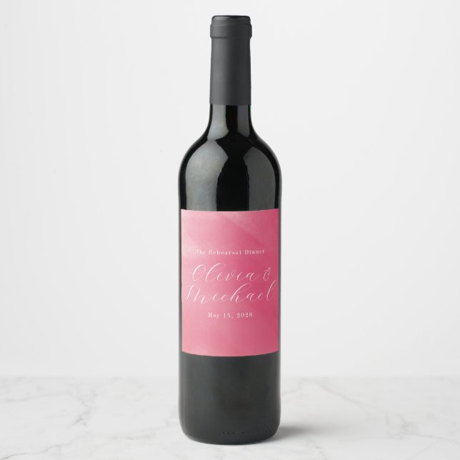 Étiquette Pour Bouteilles De Vin Bright Boho Pink Ombre Cursive Nom Mariage (Devant)