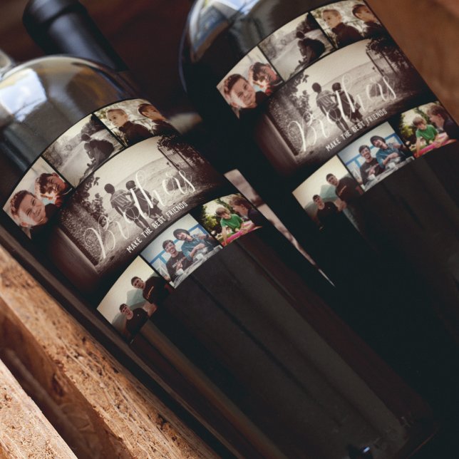 Étiquette Pour Bouteilles De Vin Brother moderne Meilleurs amis Dark Photo Collage (Créateur téléchargé)