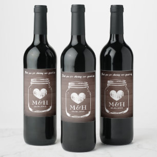 Étiquette Pour Bouteilles De Vin Brown bois de campagne mariage mason jar