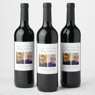 Étiquette Pour Bouteilles De Vin Budget, minimaliste ces enfants se marient