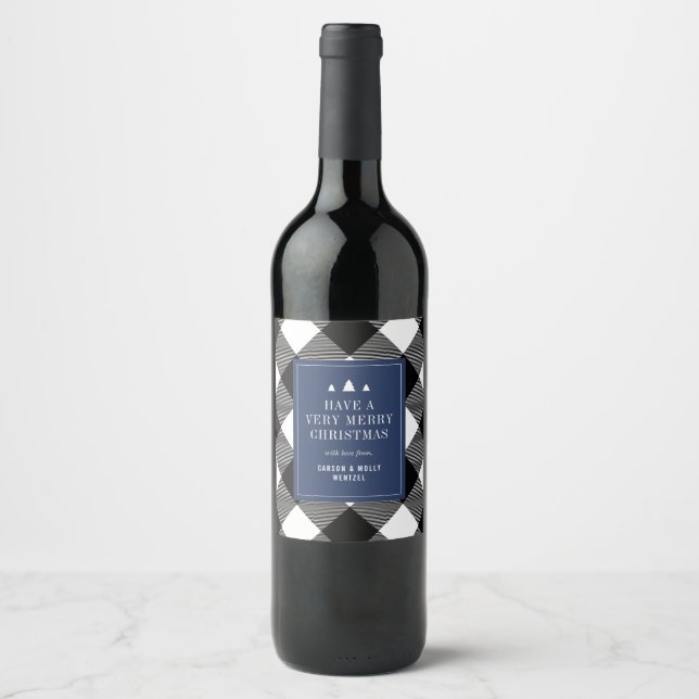 Étiquette Pour Bouteilles De Vin Buffalo Check Plaid Noël cadeau personnalisé (Devant)