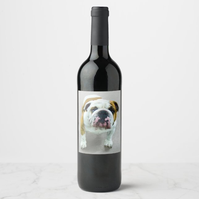 Étiquette Pour Bouteilles De Vin Bulldog Painting - Joli art original chien (Devant)