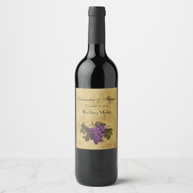Étiquette Pour Bouteilles De Vin Bunch de raisins violets Tea tendu BG (Devant)