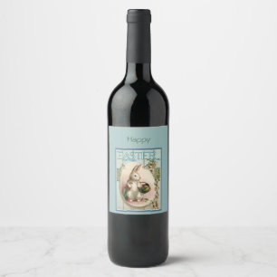 Étiquette Pour Bouteilles De Vin Bunny Retro vintage Pâques