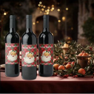 Étiquette Pour Bouteilles De Vin Buon Natale (Nom de famille) Vintage Père Noël pla