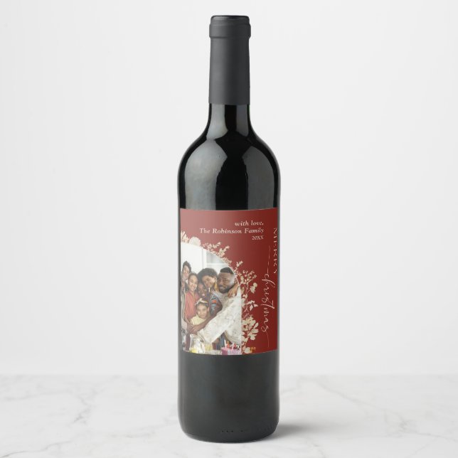 Étiquette Pour Bouteilles De Vin Burgundy Gold Photo Joyeux Noël (Devant)