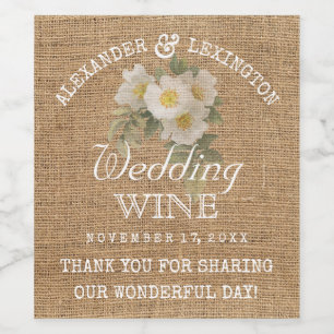 Étiquette Pour Bouteilles De Vin Burlap Look Fleurs Vintages Mariage campagnard rus