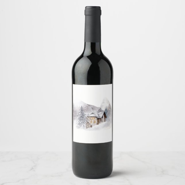 Étiquette Pour Bouteilles De Vin Cabine douillet dans la forêt (Devant)