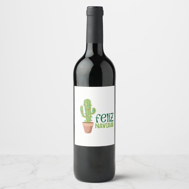 Étiquette Pour Bouteilles De Vin Cactus Feliz Navidad (Devant)