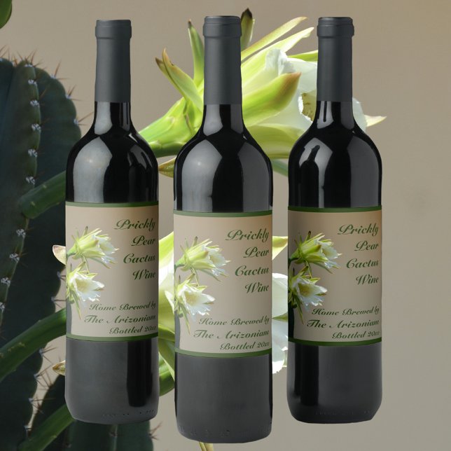 Étiquette Pour Bouteilles De Vin Cactus Vin Prickly Pear Fleurs Vins Étiquette (Créateur téléchargé)