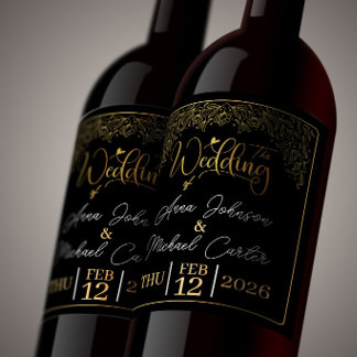 Étiquette Pour Bouteilles De Vin Cadeau de mariage personnalisé noir et or élégant