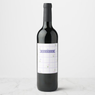 Étiquette Pour Bouteilles De Vin Cadeau personnalisé avec nom floral à carreaux de