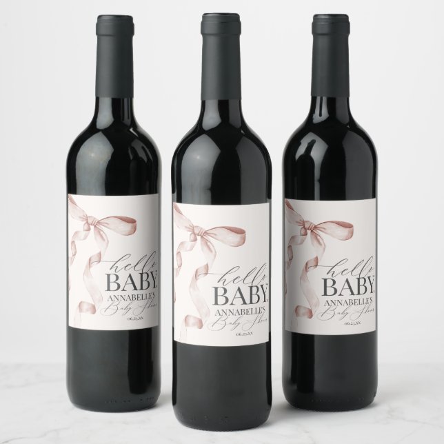 Étiquette Pour Bouteilles De Vin Cadeaux de Baby Shower Fille Coquette Beige Ruban (Bouteilles)
