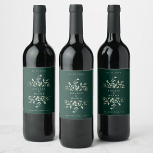 Étiquette Pour Bouteilles De Vin Cadre de feuillage botanique naturel Émeraude Vert