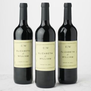 Étiquette Pour Bouteilles De Vin Cadre élégant sur Mariage de monogramme jaune céle