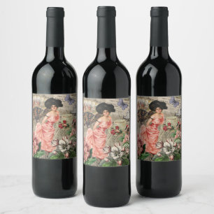 Étiquette Pour Bouteilles De Vin Café Lady Victorian Femme Rose Classy