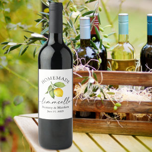 Étiquette Pour Bouteilles De Vin Calligraphie de Limoncello maison Aquarelle Citron