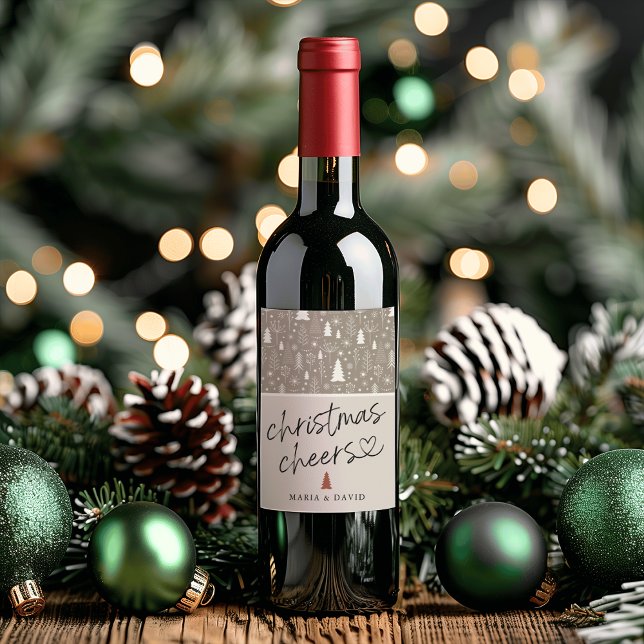 Étiquette Pour Bouteilles De Vin Calligraphie de Noël moderne Personnalisée (Modern Christmas Cheers Calligraphy Personalized Wine Label)