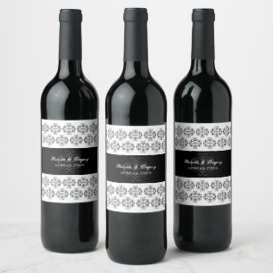Étiquette Pour Bouteilles De Vin Calligraphie noir et blanc Vintage Mariage damassé